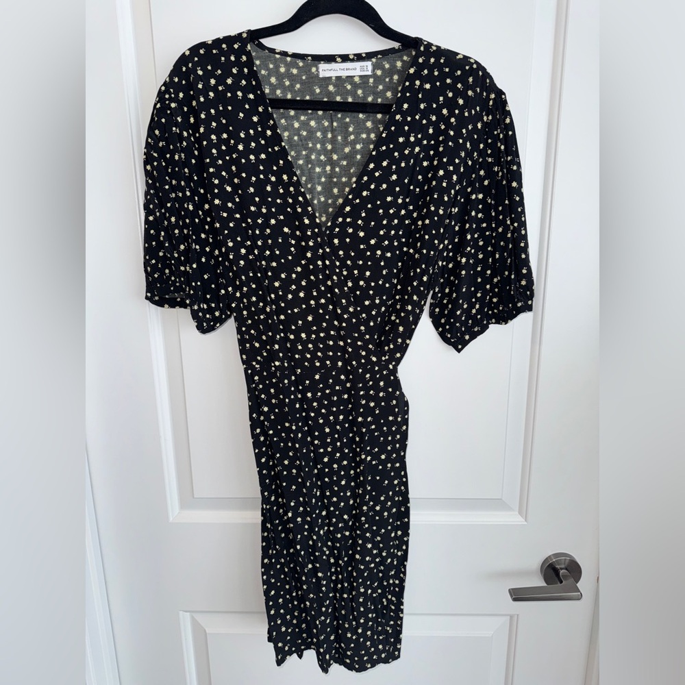 Faithfull The Brand Black Floral Wrap Mini Dress